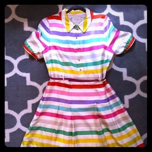 Rare Kade Spade candy strip dress with pink belt